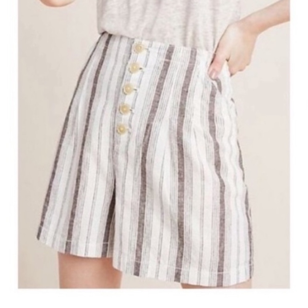 Anthropologie Coastal Striped Linen Blend High Rise Shorts